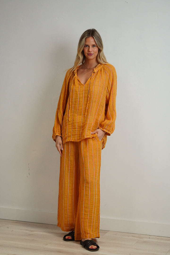 Sussana Top Mustard Velvet Stripes