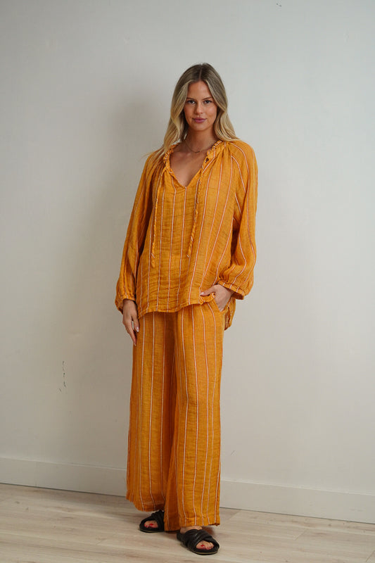Sussana Top Mustard Velvet Stripes