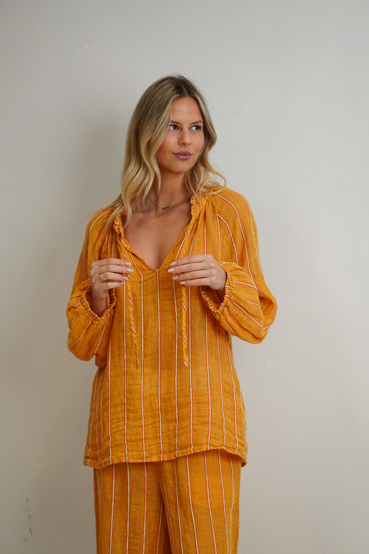 Sussana Top Mustard Velvet Stripes