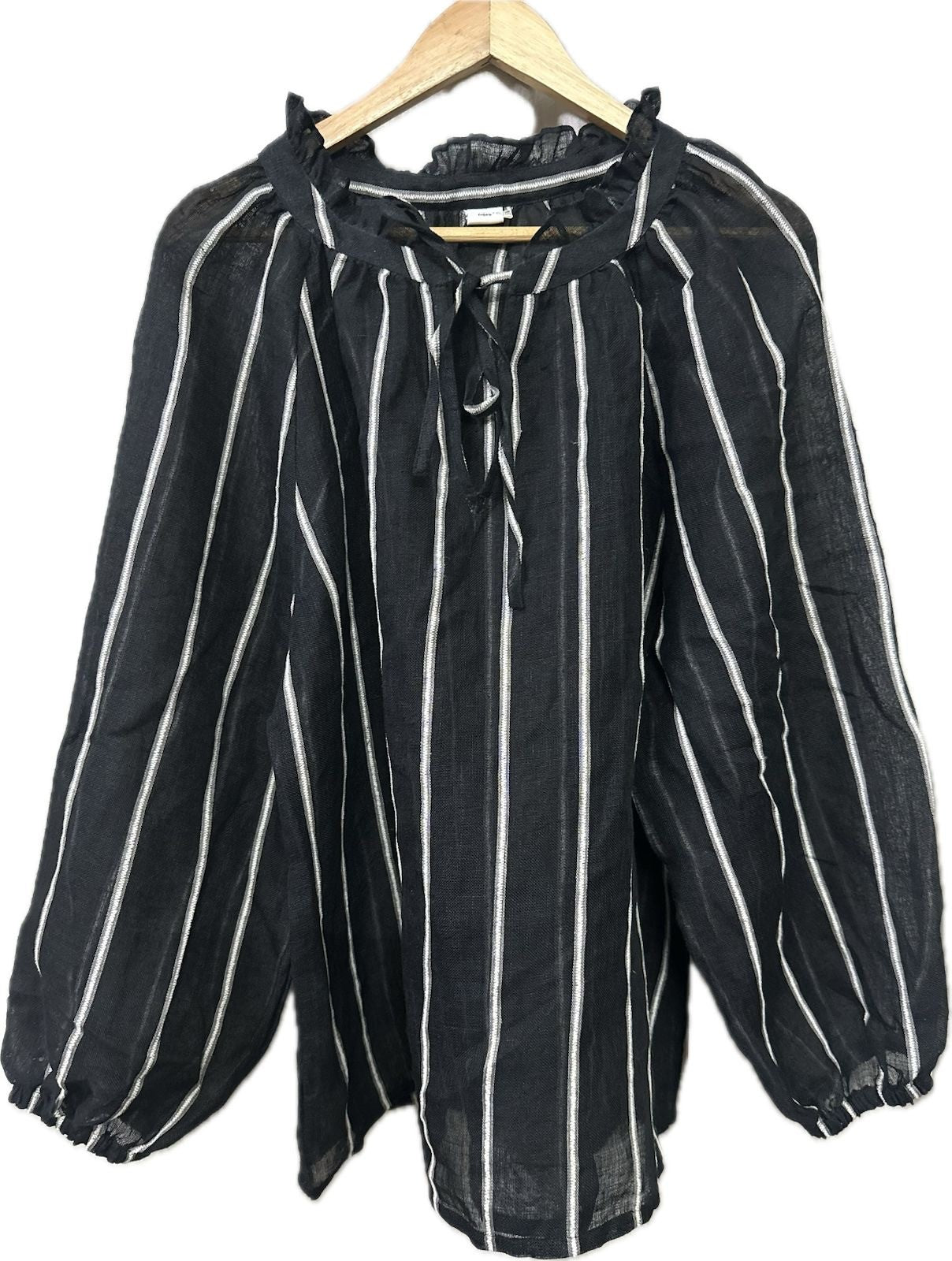Sussana Top Black Velvet Stripe Gauze