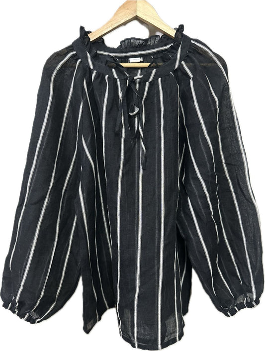 Sussana Top Black Velvet Stripe Gauze