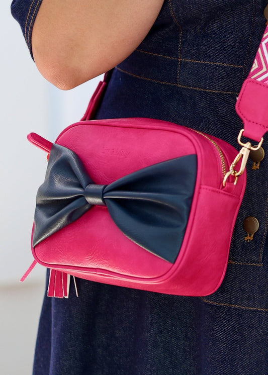 Sally Bow - Pink / Navy Bow