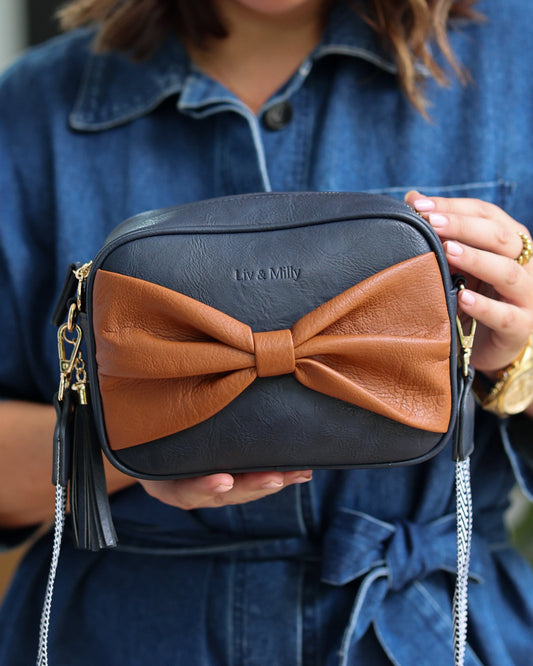 Sally Bow - Navy / Tan Bow
