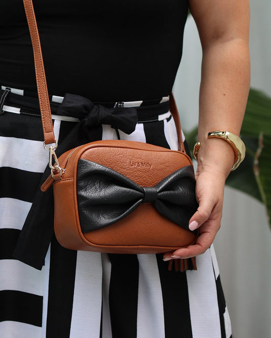 Sally Bow - Tan / Black Bow