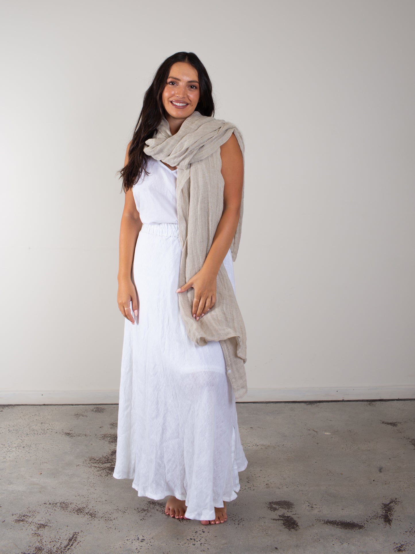 Skye Mesh Linen Large Scarf Natural Approx 100 X 200 Cm