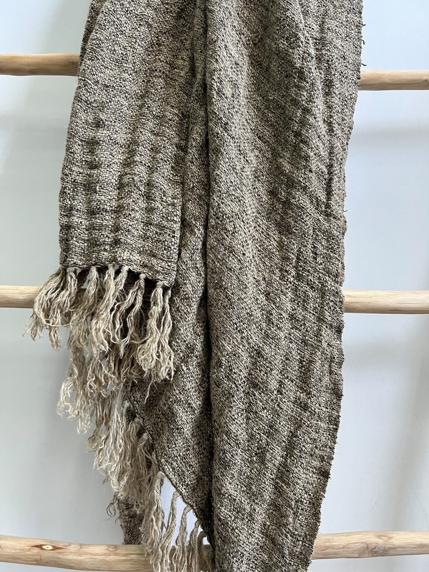 Felix Knotted Fringe Linen Throw Natural & Charcoal Woven