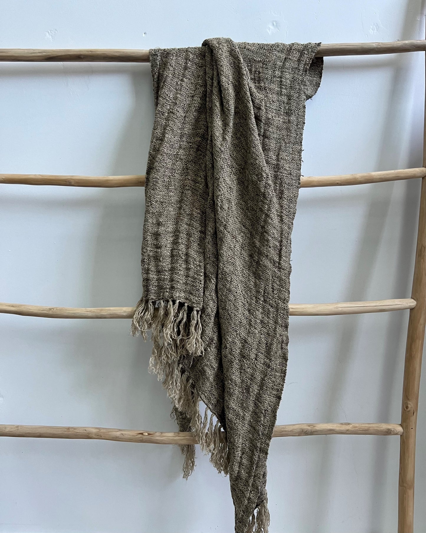Felix Knotted Fringe Linen Throw Natural & Charcoal Woven