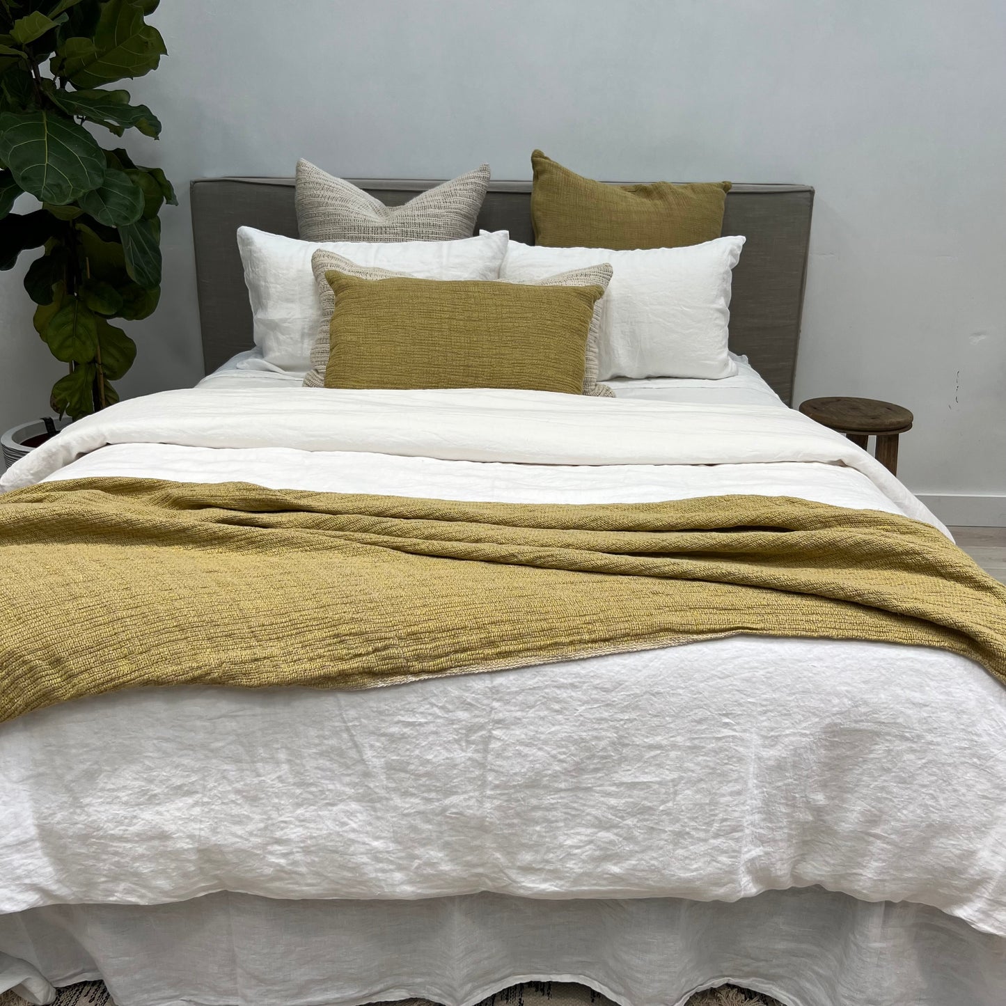 Audrey Linen Throw Yellow + Natural