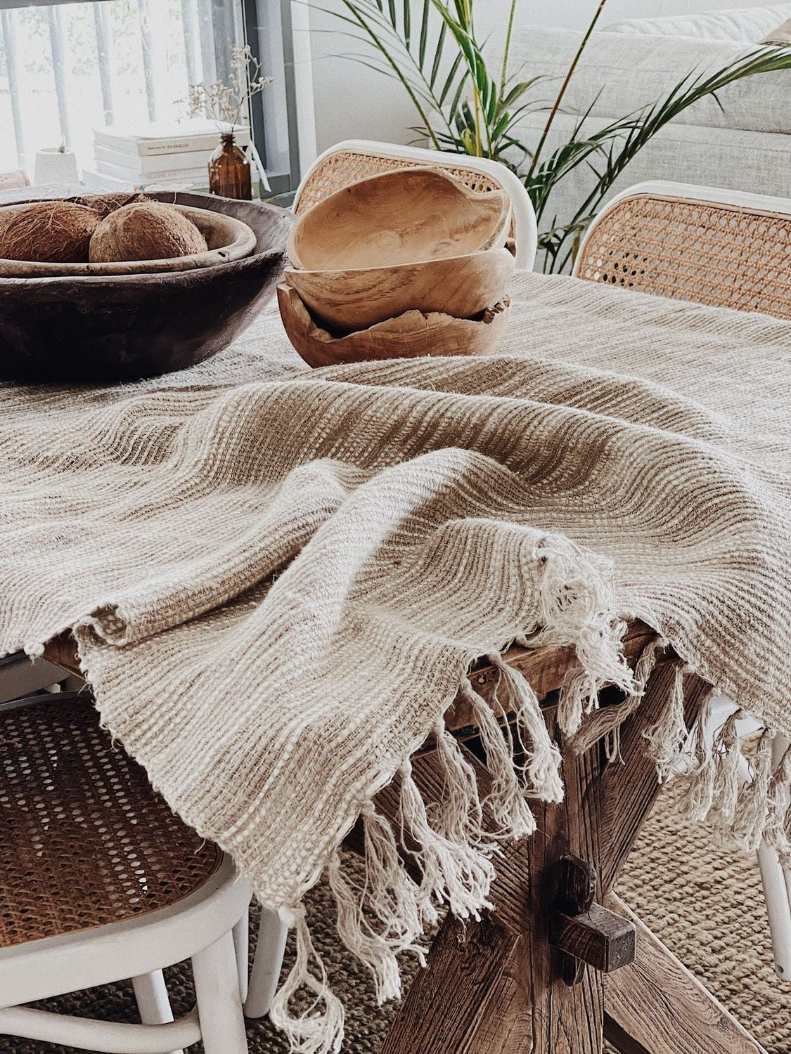 Throw - Natural & White-Oriel Ombre Linen 130X210Cm