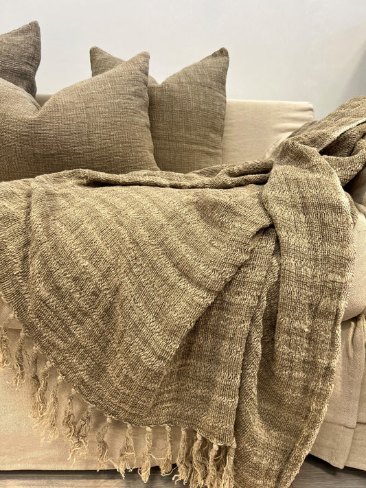 Audrey Spaced Linen Bed Throw Olive