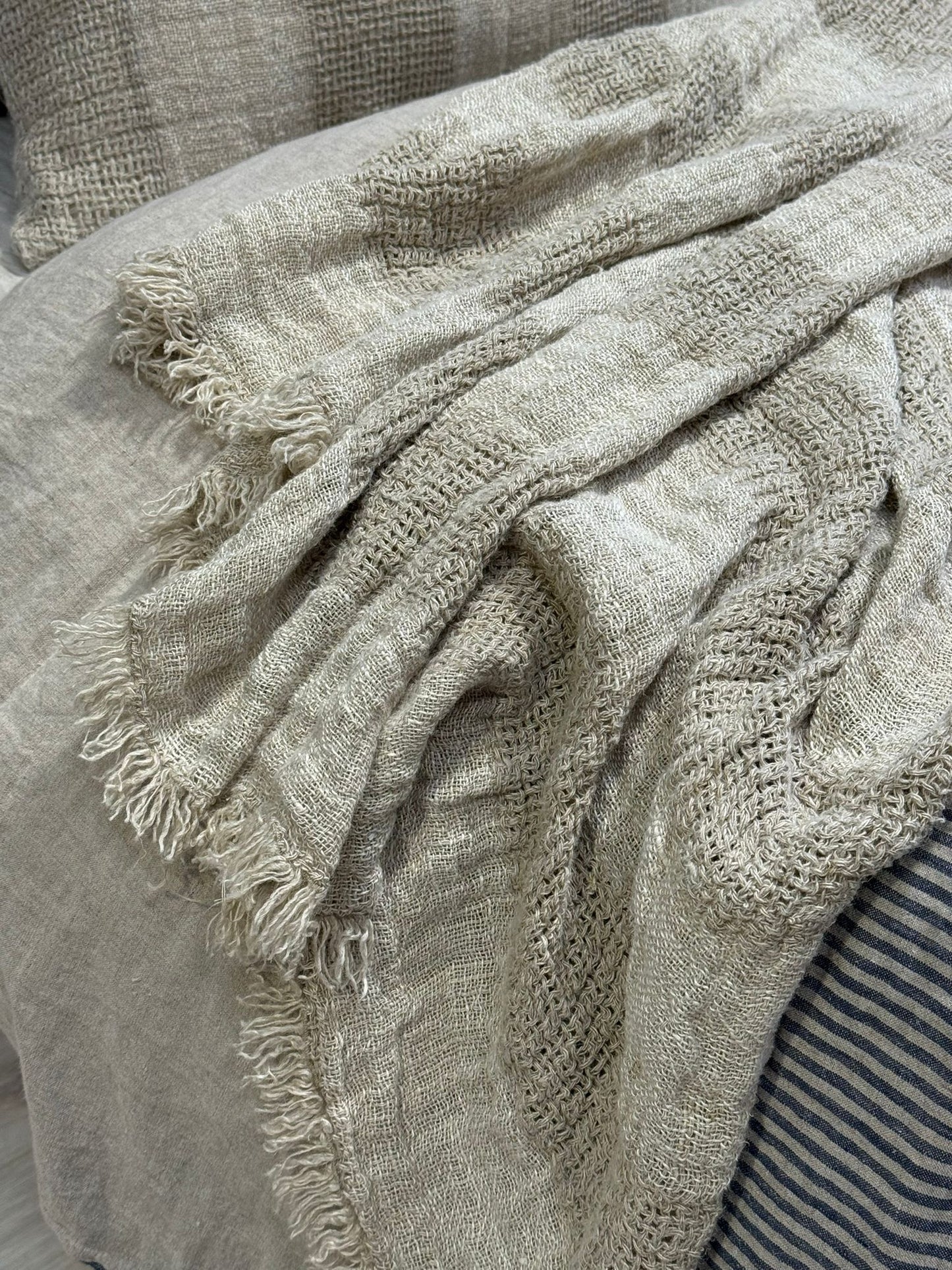 Ombre Linen Throw Natural & White Ombre 130 X 190 Cm