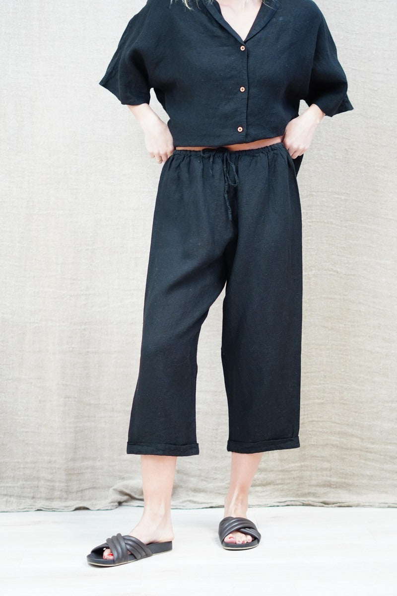 Tilly 3/4 Linen Pants Black