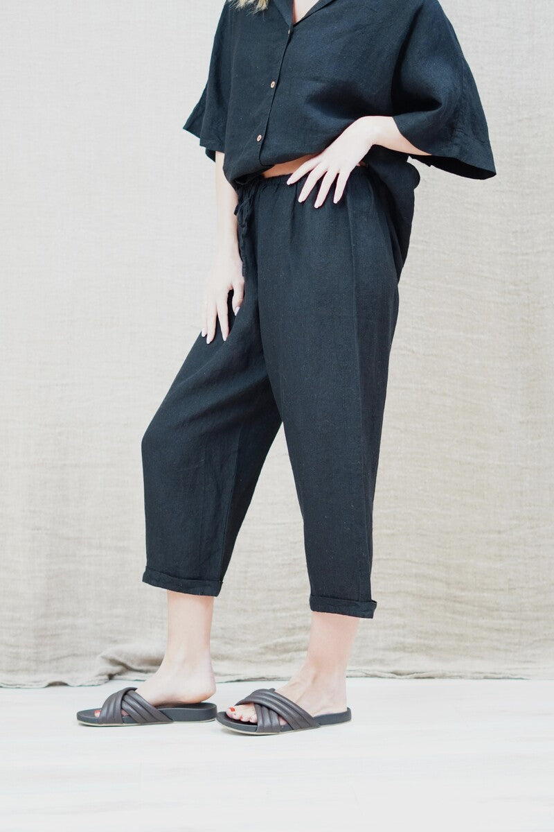 Tilly 3/4 Linen Pants Black