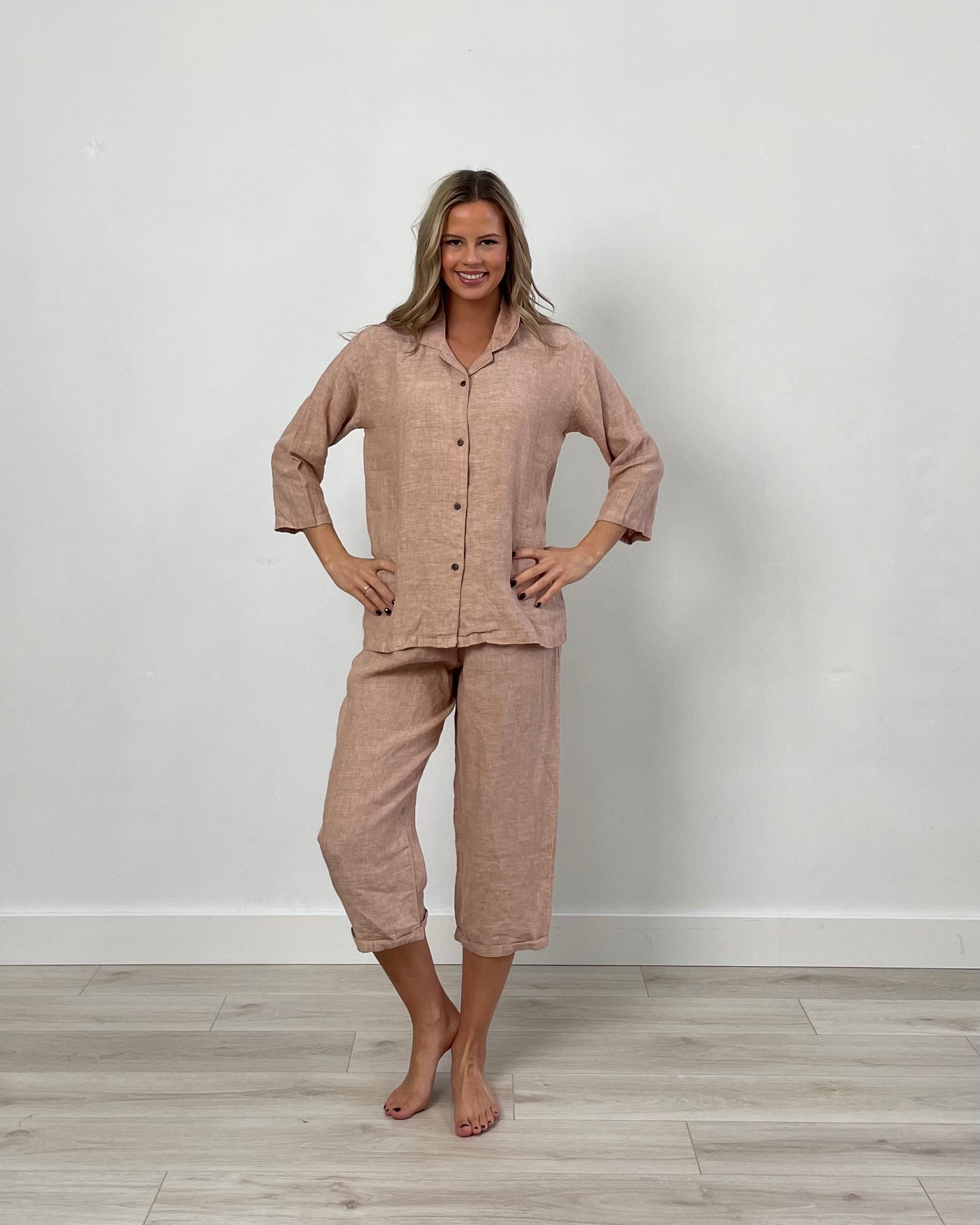 Bria 3/4 Sleeves Shirt Pink & White