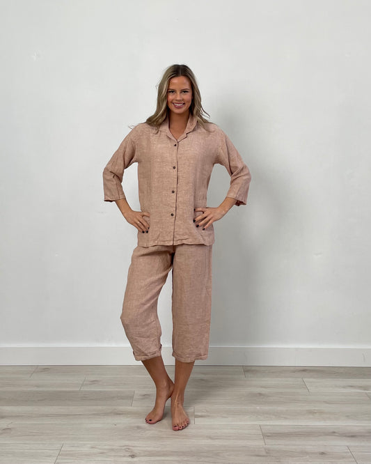 Bria 3/4 Sleeves Shirt Pink & White