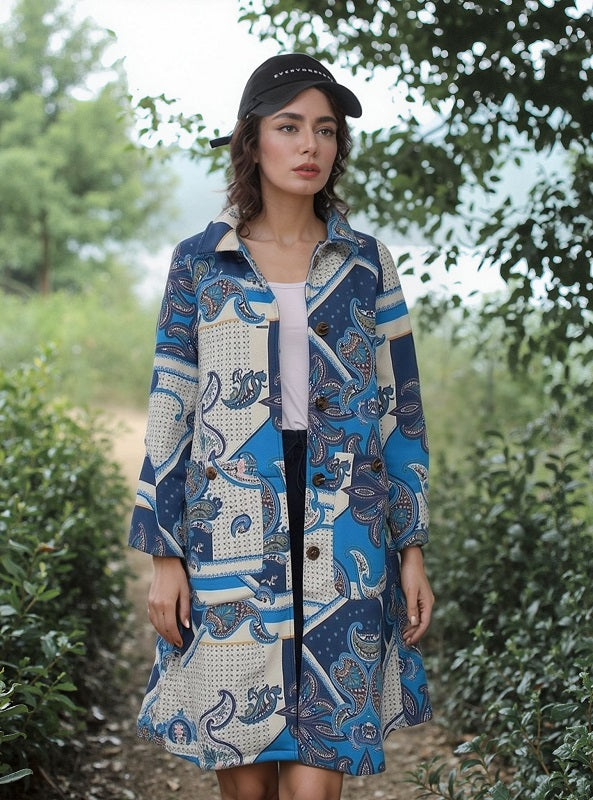 Abstract Brushstroke Printed Fleece-Lined Cotton Coat