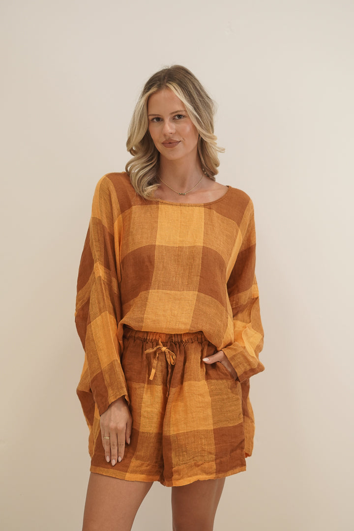 Valentina Top Spiced Ochre Checks