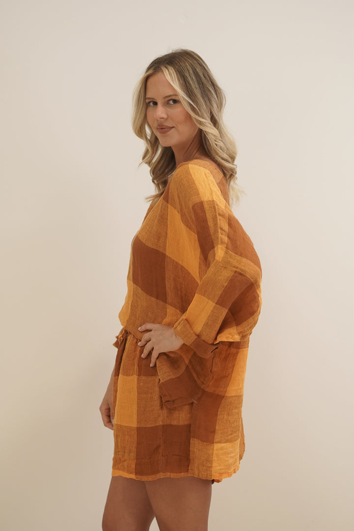 Valentina Top Spiced Ochre Checks