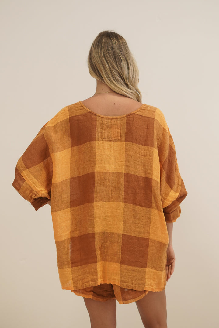 Valentina Top Spiced Ochre Checks