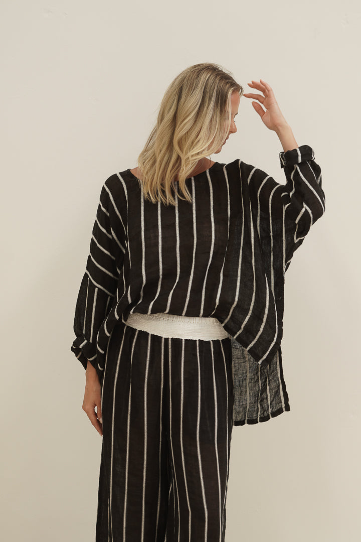 Valentina Top Black Velvet Stripes