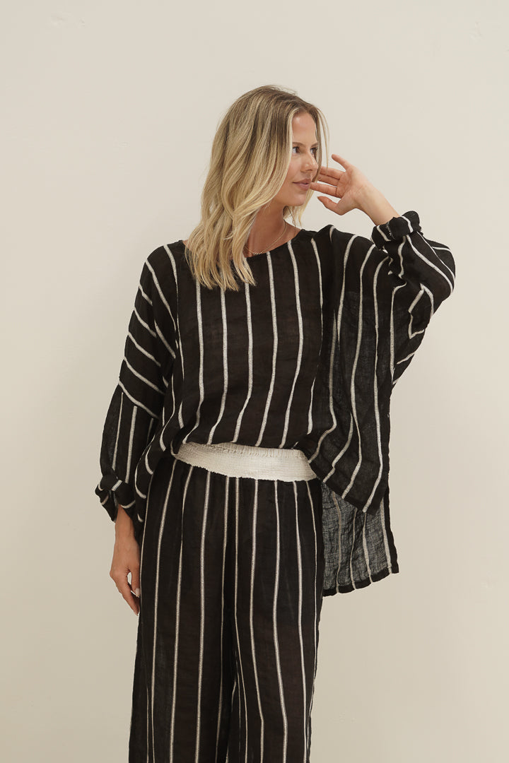 Valentina Top Black Velvet Stripes