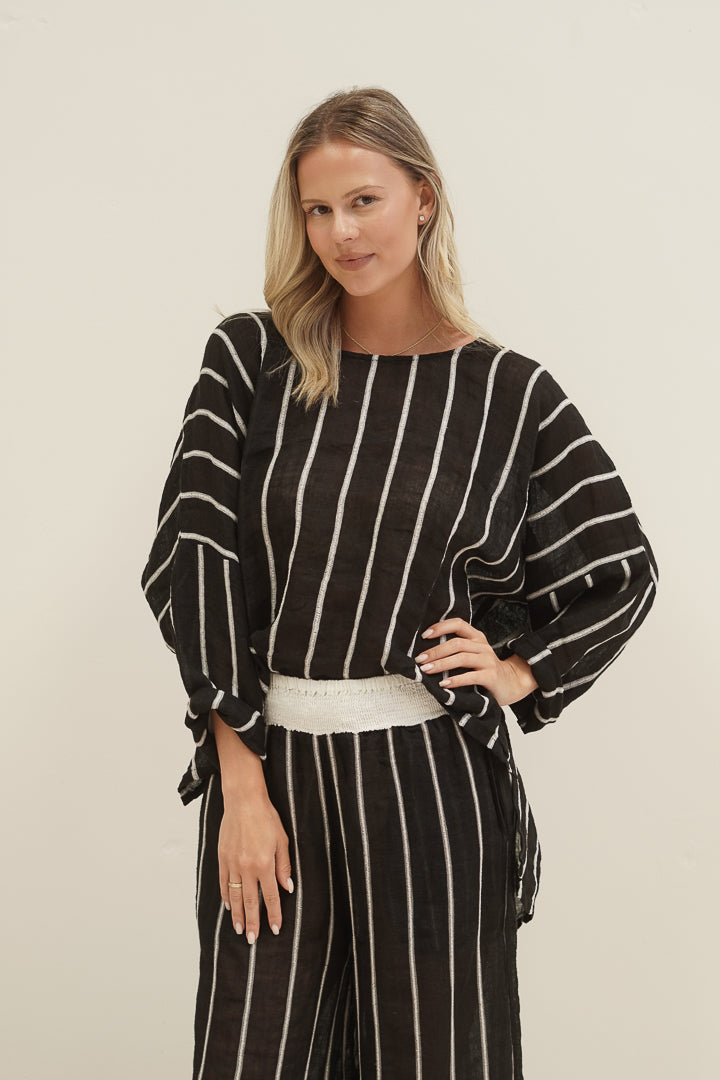 Valentina Top Black Velvet Stripes