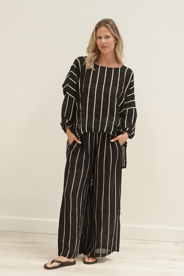 Valentina Top Black Velvet Stripes