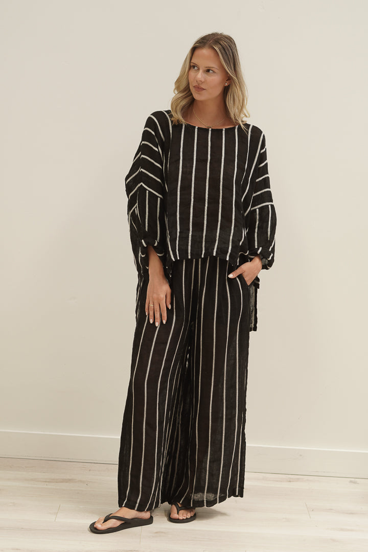 Valentina Top Black Velvet Stripes