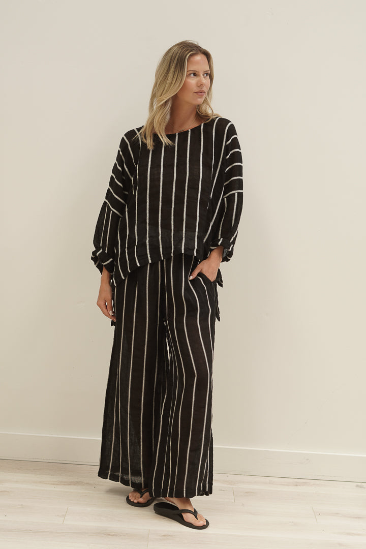 Valentina Top Black Velvet Stripes