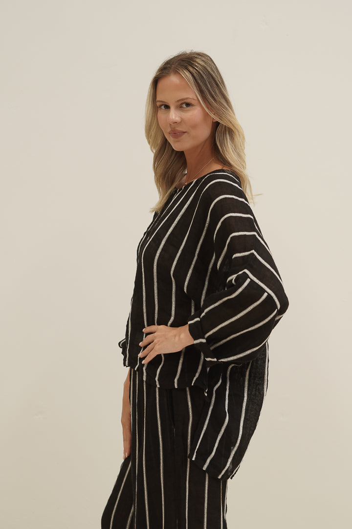Valentina Top Black Velvet Stripes