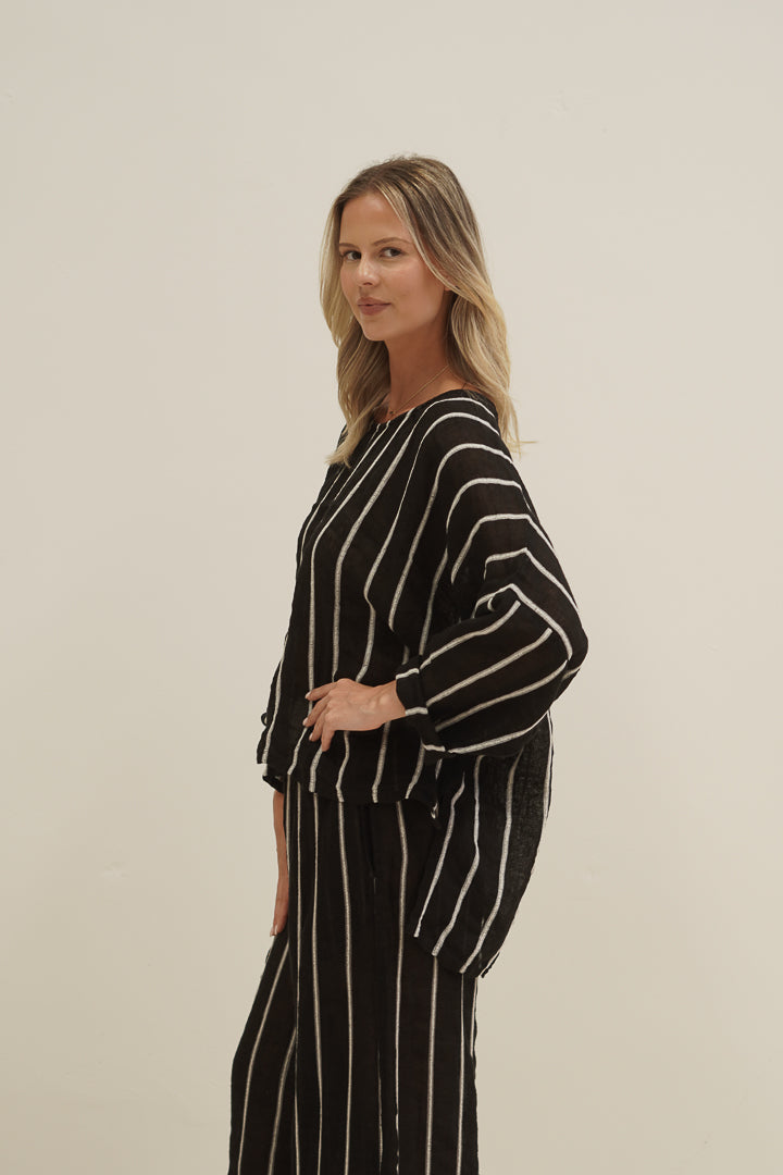 Valentina Top Black Velvet Stripes