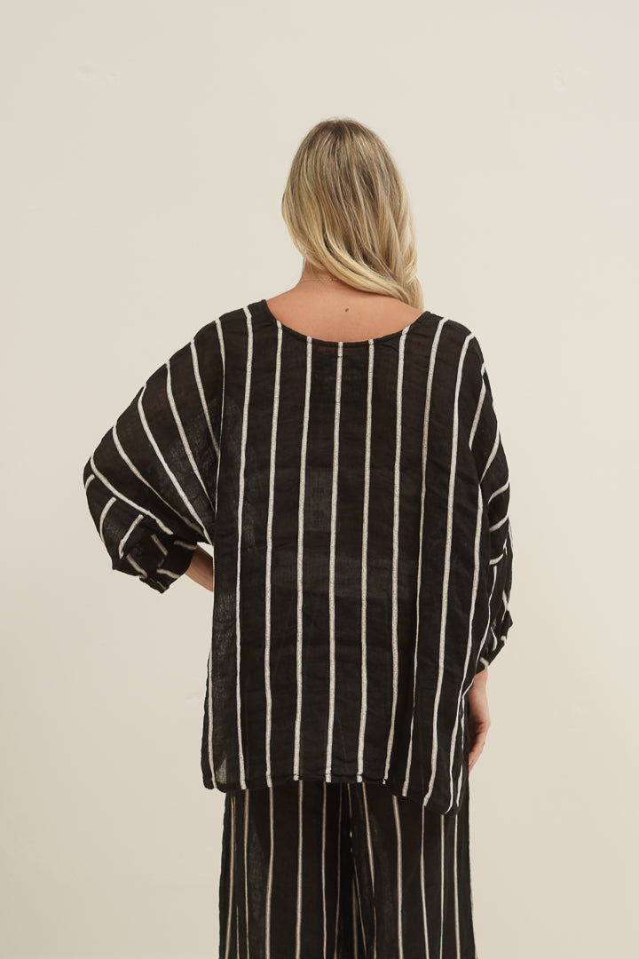 Valentina Top Black Velvet Stripes