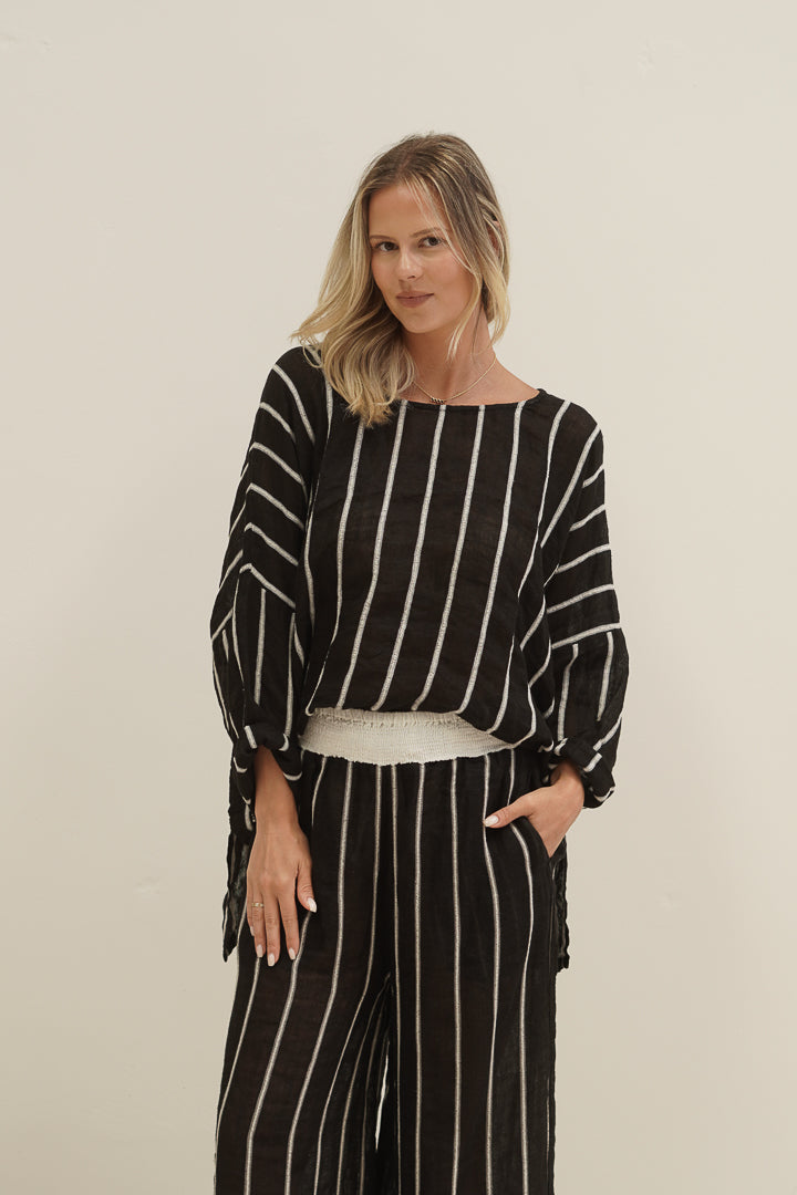 Valentina Top Black Velvet Stripes