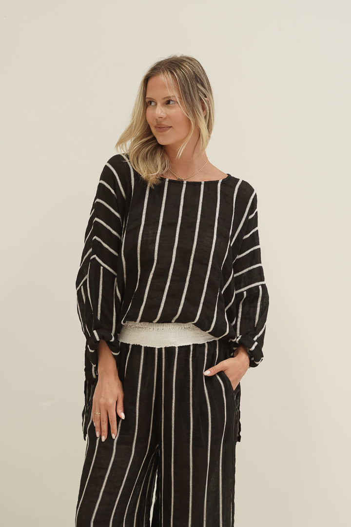Valentina Top Black Velvet Stripes
