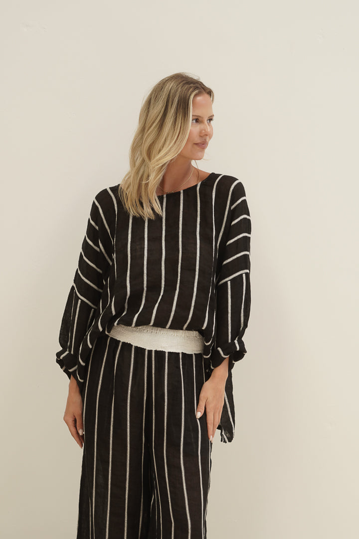Valentina Top Black Velvet Stripes