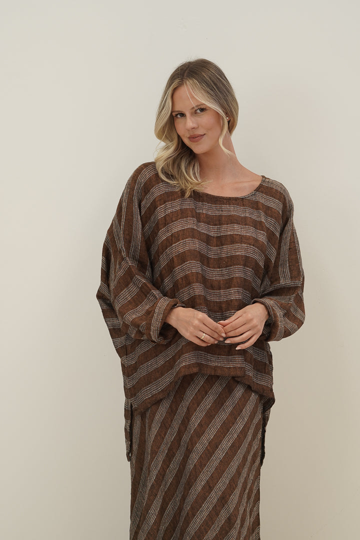 Valentina Top Rust & White Stripes