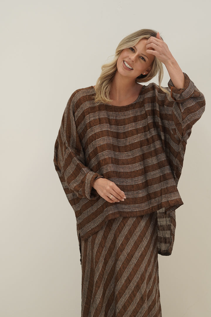 Valentina Top Rust & White Stripes
