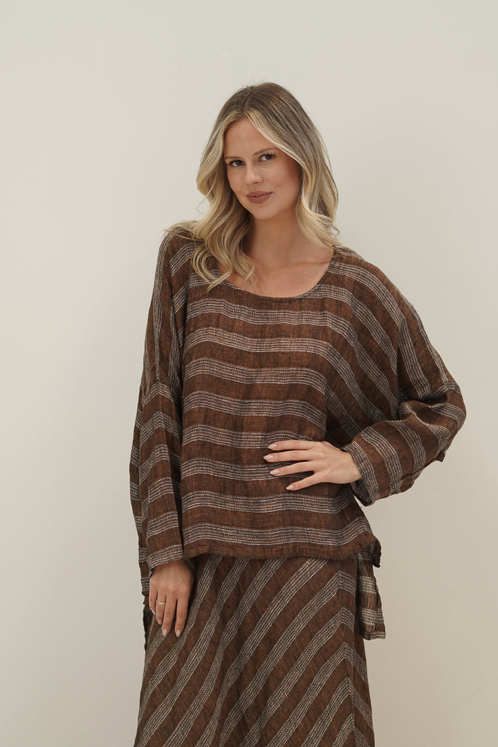 Valentina Top Rust & White Stripes