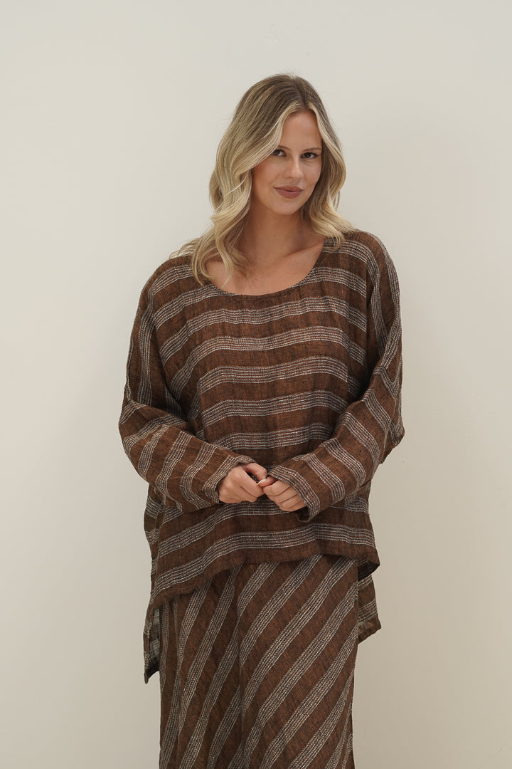 Valentina Top Rust & White Stripes