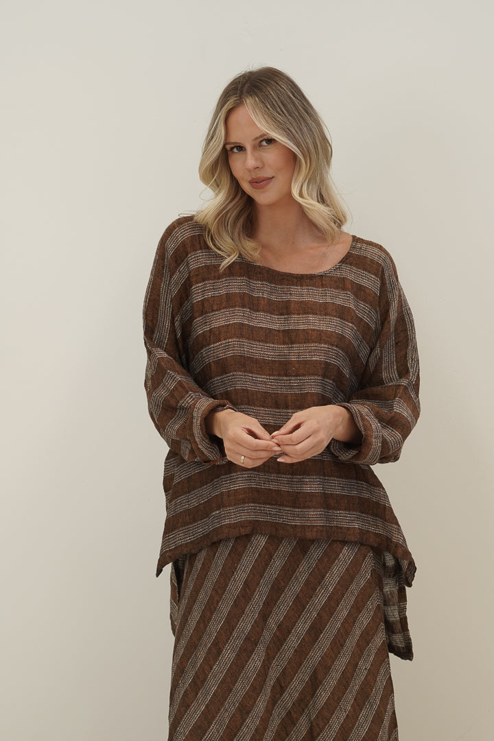 Valentina Top Rust & White Stripes