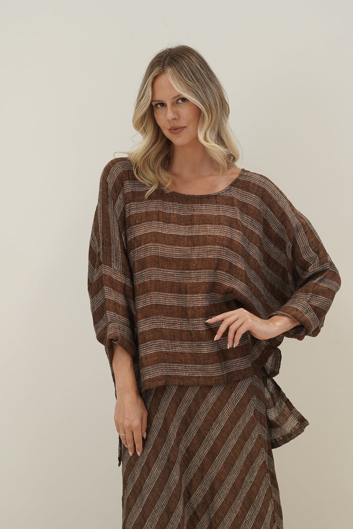 Valentina Top Rust & White Stripes