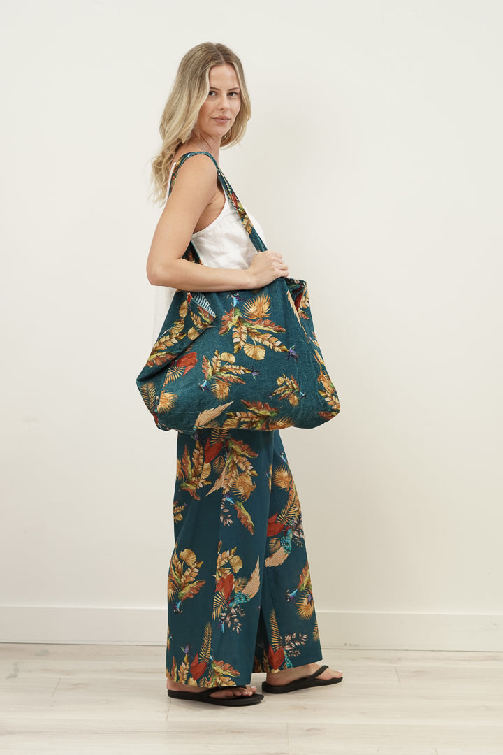 Autumn Leaf Petrol Blue Velvet Bag