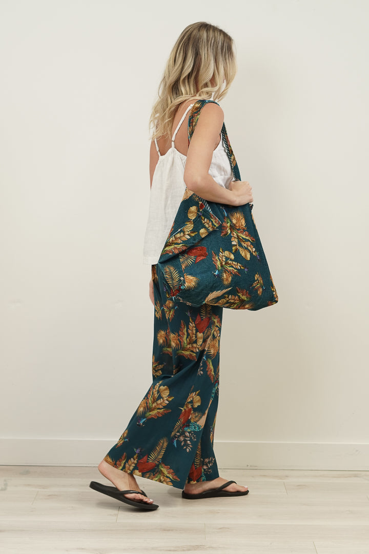 Autumn Leaf Petrol Blue Velvet Bag