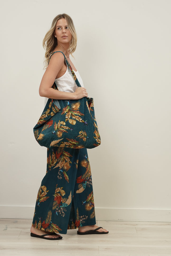 Autumn Leaf Petrol Blue Velvet Bag