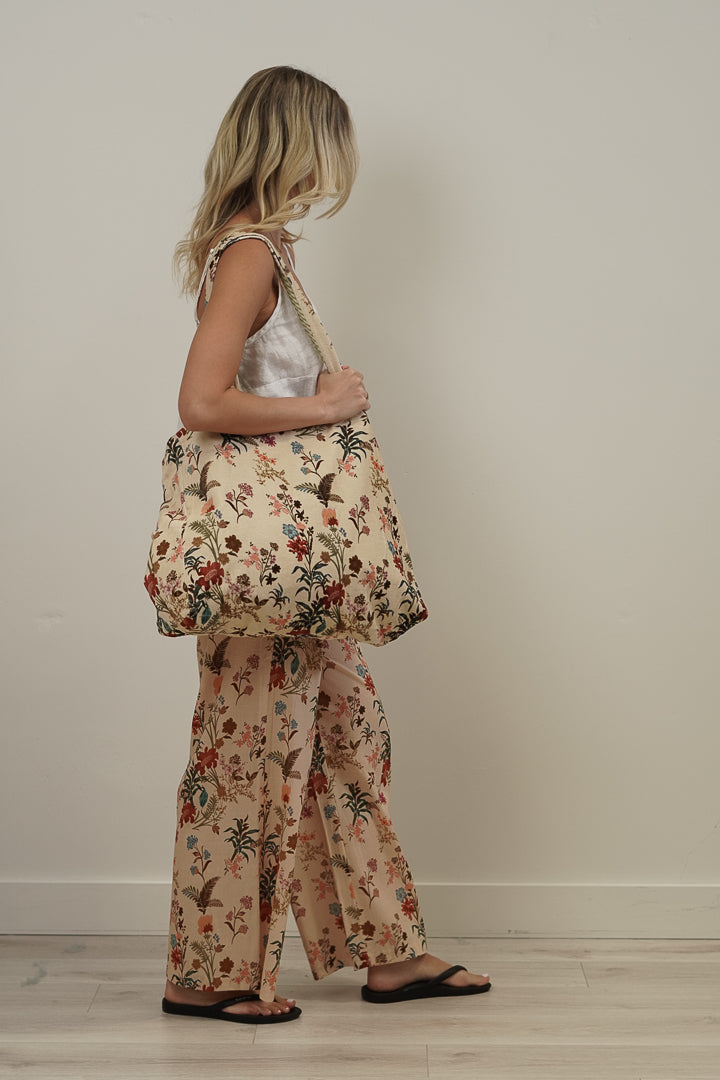 Wildflower Field Beige Velvet Bag