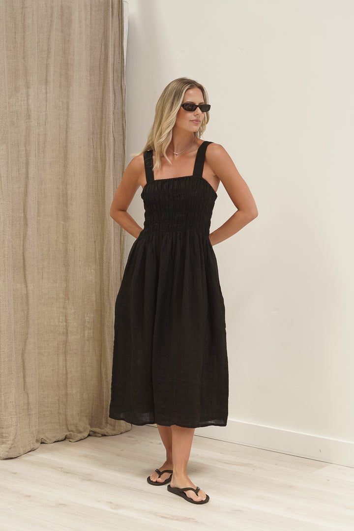 Vestito Shirred Dress Black Combo