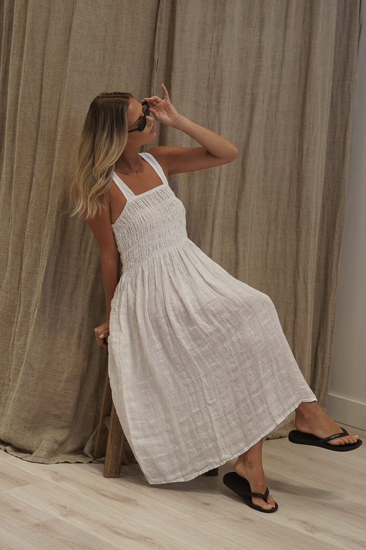 Vestito Shirred Dress White Combo