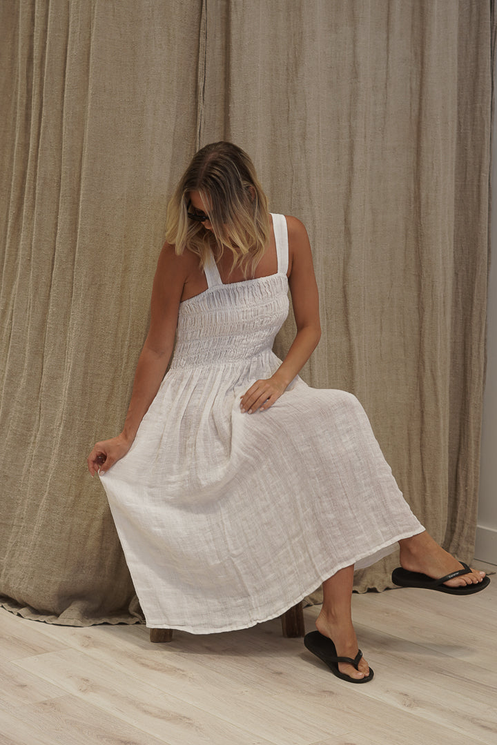Vestito Shirred Dress White Combo