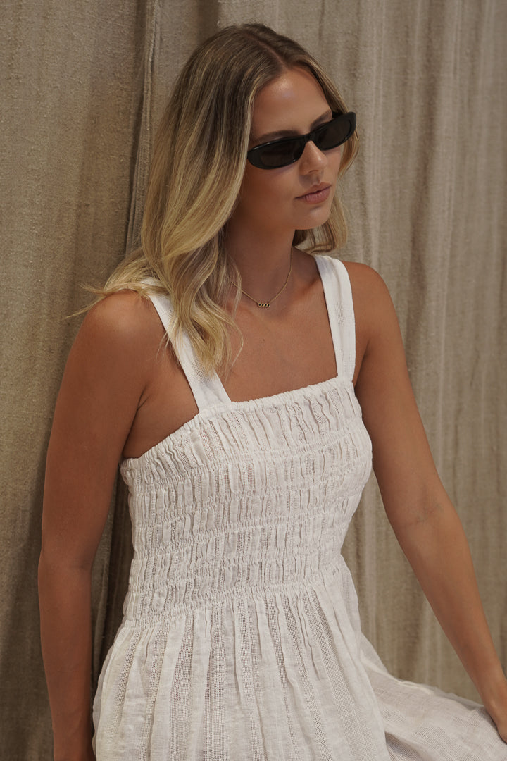 Vestito Shirred Dress White Combo