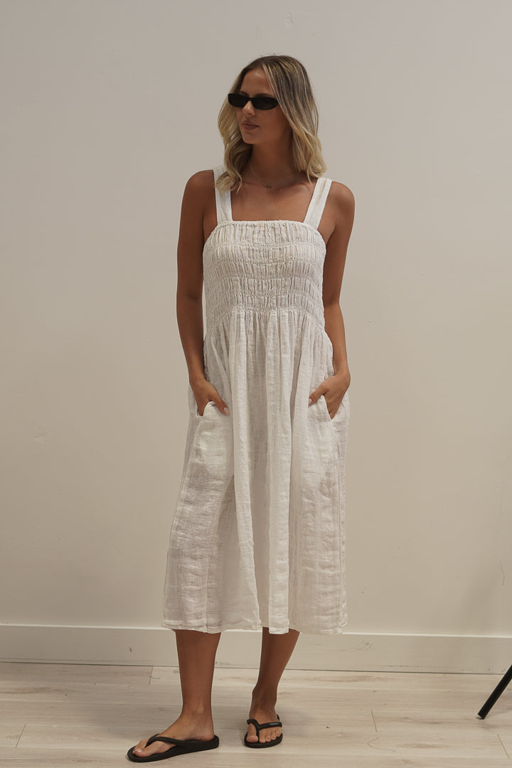 Vestito Shirred Dress White Combo